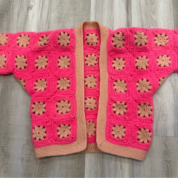 Handmade Pink Crochet Cardigan Sweater - Picture 6 of 7